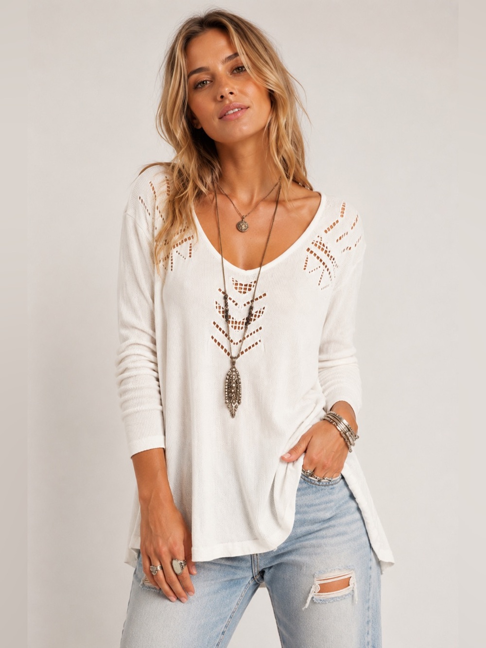 We The Free White Knit Women's Blouse